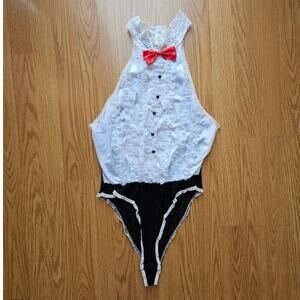 Vintage Lace Tuxedo Inspired Lingerie Bodysuit, Bridal – Large